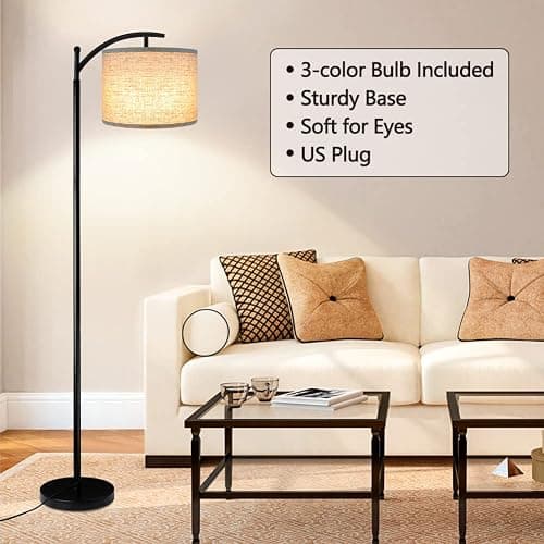 ROTTOGOON Floor Lamp for Living Room with 3 Color Temperatures LED Bulb, Standing Lamp Tall Industrial Floor Lamp Reading for Bedroom, Office (9W LED Bulb, Beige Lampshade Included) -Black thumbnail 7