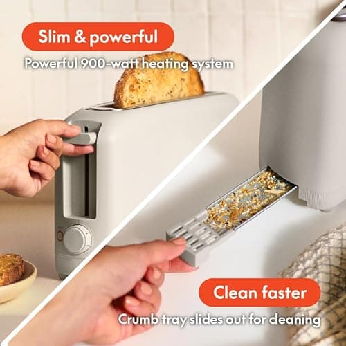 bella 2 Slice Slim Toaster, Fits-anywhere™ Kitchenware, 6 Setting Shade Control with Reheat & Cancel Buttons, Fits sourdough, 10” Long Slot, Anti Jam & Auto Shutoff, 900 Watt, Oatmilk - 2 Slice - Oatmilk thumbnail 5