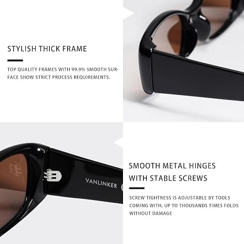 VANLINKER Trendy Small Polarized Rectangle Sunglasses for Women Men Retro 90s Shades VL9787 - C1 Black Frame Brown Lens thumbnail 4