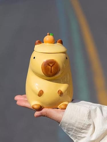 LLFH Capybara Mug Capybara Gifts Tumbler 16 Oz Ceramic Coffee Mugs With Lid Tea Kapibara Cup Funny Unique Gift （Yellow） thumbnail 7