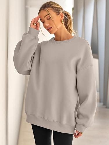 EFAN Womens Oversized Sweatshirts Hoodies Fleece Crewneck Sweaters Casual Tops Comfy Fall Fashion Outfits Winter Clothes 2025 thumbnail 2