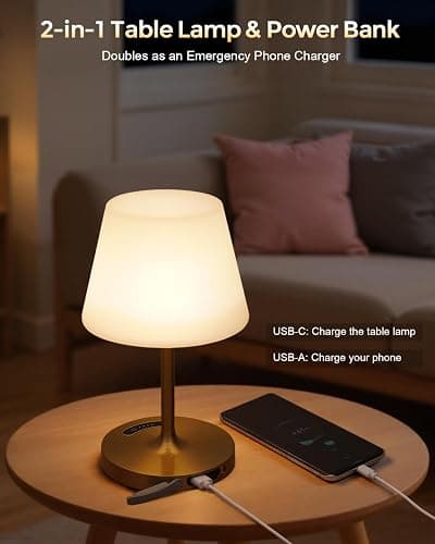 Outdoor Battery Operated Table Lamp, IP54 Waterproof Shower Lamp, 4000mAh Rechargeable Cordless Lamp, 3 Color Temperatures Dimmable, Small Touch Table Lamp for Bedroom, Patio, Camping, Restaurant thumbnail 5