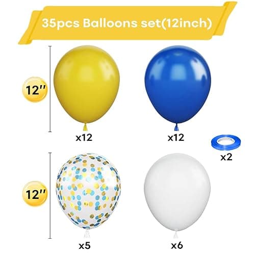 Yellow Blue Balloons 12 Inches with Confetti Balloon | Dark Blue Yellow White Latex Balloon Helium for Kids Birthday Graduation Baby Shower Party Decoration thumbnail 3