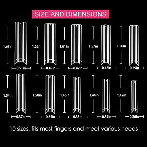 No C Curve Square Flat Nail Tips,SWETIDY 500Pcs XXL Extra Long Acrylic Clear Straight Tapered,Half Cover French Fake Nails for Nail Salon and DIY Nail Art 10 Sizes thumbnail 3