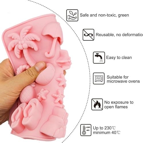 2Pcs Summer Beach Theme Silicone Molds for Chocolate, Coconut Tree Starfish Shells Beacon Pineapple Shape Candy Chocolate Mold for Tropical Summer Party Marine Jello Cookie Ice Cube Baking Mould thumbnail 6