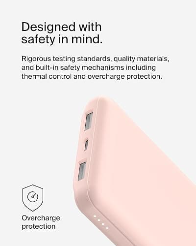 Belkin 10000mAh portable power bank, 10K USB-C portable charger with 1 USB-C port and 2 USB-A ports, battery pack for up to 15W charging for iPhone, Samsung Galaxy, AirPods, iPad, and more - Rose Gold thumbnail 8
