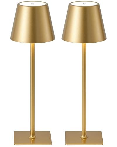 KDG 2 Pack Cordless Table Lamp, Portable LED Desk Lamps, 5000mAh Battery Operated, 3 Color Stepless Dimming Up, for Restaurant, Bedroom, Outdoor Camping, Coffee Shop, Night Light, Rechargeable (Gold) - Image 1