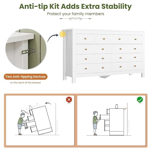 Hasuit White Dresser for Bedroom with 9 Drawers, Modern 55.1" Long Dressers Chest of Drawer with Large Drawers, Large Capacity Storage Organizer Cabinet, Wide Dresser for Bedroom, Living Room, Hallway thumbnail 8