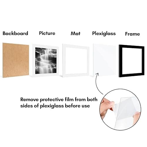 Americanflat 10x10 Picture Frame with Polished Plexiglass - Set of 5 - Use as 8x8 Frame with Mat or Display 10x10 Photo Without Mat - Galleria Collection - Square Frames for Tabletop or Wall - Black thumbnail 7
