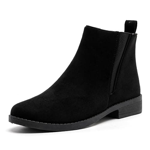MEMON Womens Black Chelsea Boots,Suede Booties Low Heel,Casual Elastic Ankle Boots,Slip On Dress Boots For Women thumbnail 5