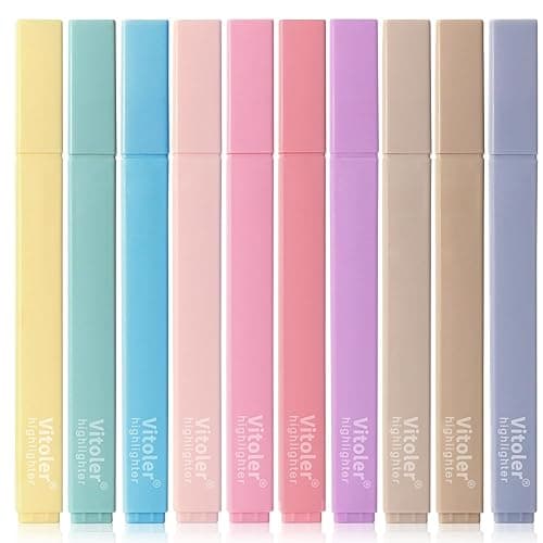Vitoler 10 Pack Aesthetic Highlighters Soft Chisel Tip Bible Pastel Highlighters Cute Rainbow Color No Bleed Bible Highlighters,Great for Painting,Noting,Marking - Rainbow Colors - 10 Pack