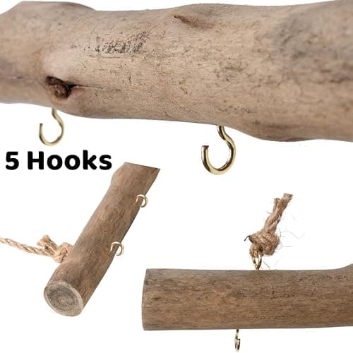 BYHER 15-Inch Driftwood Wall Hanging Jewelry Hanger - Rustic Wood Logs Hanging Branch Decor with 5 Hooks, Handcrafted from Natural Drift Wood Pieces for Crafts (Rustic) thumbnail 4