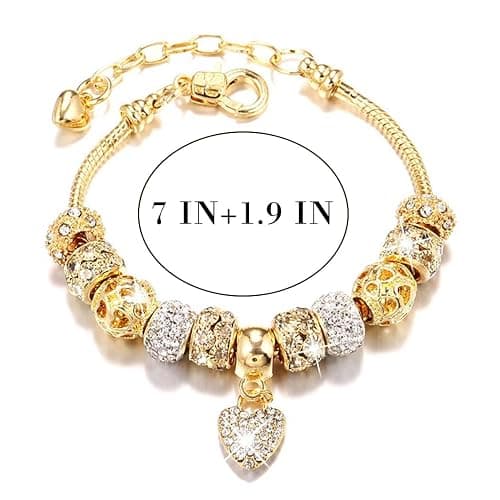 Sinalty Gold Beads Bracelets Rhinestone Heart Charm Bracelet Luxury Adjustable Bangle for Women thumbnail 3