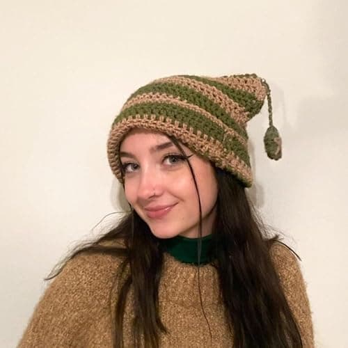 Beanies Cat Beanie Y2k Beanie Goth Knit Hat Grunge Crochet Hats for Women y2k Accessories - Medium - Black Green thumbnail 3
