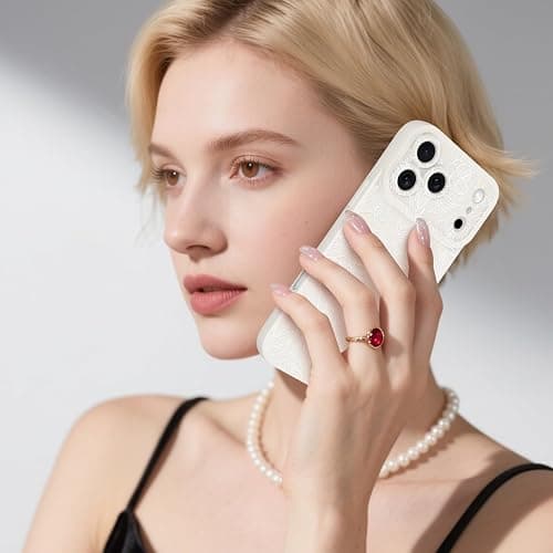 MZELQ for iPhone 17 Pro Case 2025, Silicone Floral Flower Rose Cute Pattern, Camera Protection Soft Slim Phone Cover for Girls Women -White thumbnail 6