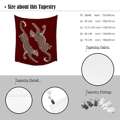 Trendy Red Leopard Tapestry Wall Hanging Preppy Girly Aesthetic Art Print Funky Y2k Leopard Cheetah Tapestries Wall Decor for Bedroom Dorm Apartment 30x40inch thumbnail 2