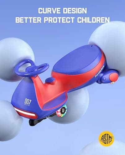 FanttikRide N7 Pro Electric Wiggle Car with Pedal, Rechargeable Battery, CyberWiggle, 2 in 1 Swing Car, 2 Speeds Max 4 Mph, Anti-Rollover, Flashing Wheels, Bluetooth, for Ages 3 and Up, 150 Lbs, Blue thumbnail 7
