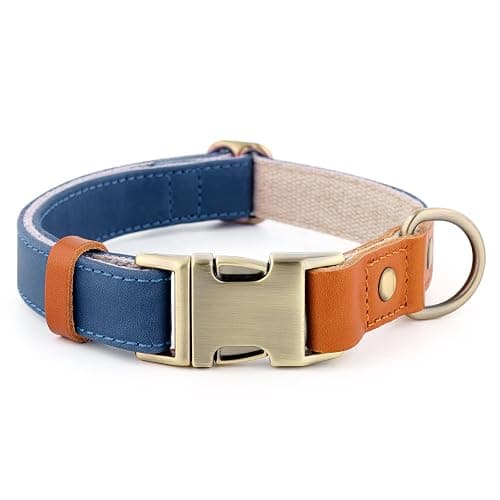 Plutus Pet Genuine Leather & Hemp Dog Collar – Adjustable Heavy Duty Pet Collar with Quick Release Metal Buckle, Soft & Stylish for Puppy and Small, Medium, Large Dogs (Royal Blue, M) - Image 1
