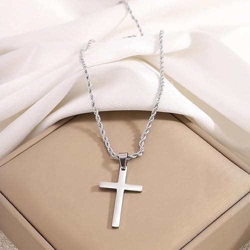 ShiWuYou Men's Stainless Steel Nail Cross Pendant Necklace, Cross Necklace for Men,Stainless Steel Cross Necklaces, for Christian Birthday Christmas Easter Gifts Thanksgiving Day thumbnail 5