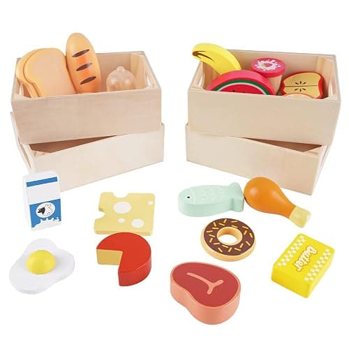 Food Groups - Wooden Play Food Sets, Pretend Play Kitchen Toys, Toy Food Accessories for Toddlers 1-3, Wood Play Fake Food for 1 2 3 Year Old Boys Girls Birthday Gift thumbnail 3