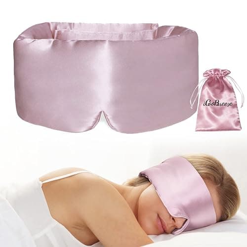 iCooBreeze 100% Natural Silk Eye Mask for Women Men, Soft Pressureless Cooling Blackout Eye Covers for Sleeping, Large Size Sleep Mask fits All Heads Adjustable, 1PC, Lotus Pink - Image 1