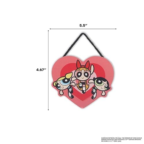 Open Road Brands The Powerpuff Girls Heart Hanging Wood Wall Decor - Fun Powerpuff Girls Sign for Kids' Bedroom or Movie Room thumbnail 3
