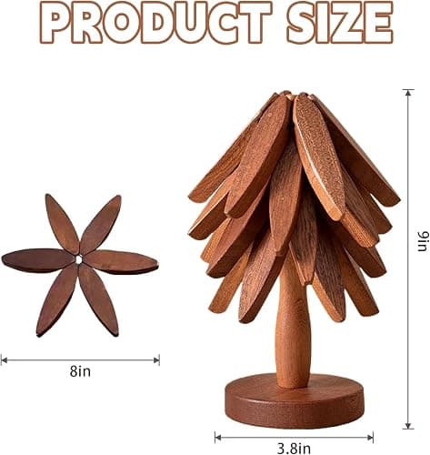 Wooden Cup Coaster Set，Tree Shape Trivet Set,Tree Coasters- 4 Wooden Trivets + 1 Stand stored for hot Dish/Pot/Bowl/teapot/hot Pot Set (Brown) thumbnail 3
