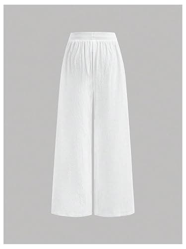RoseSeek Girl's Wide Leg Casual Linen Pants Elastic High Waisted Long Loose Trousers thumbnail 2