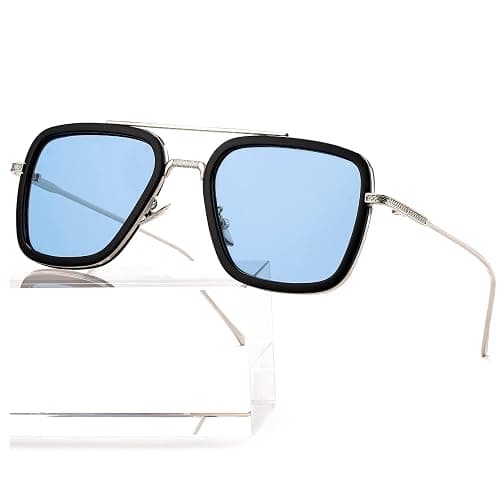 AIEYEZO Tony Stark Sunglasses Vintage Square Metal Frame Eyeglasses for Men Women - Iron Man and Edith Sun Glasses - Image 1