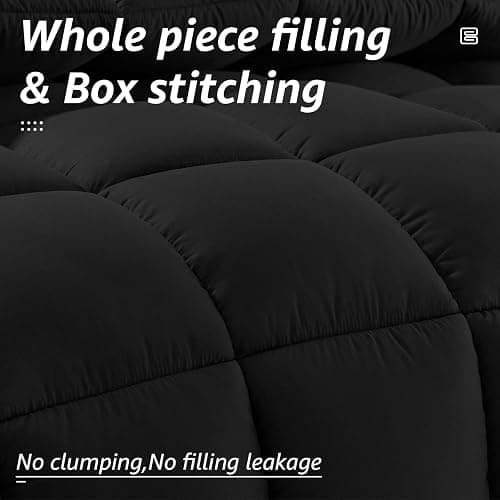 HYLEORY All Season Queen Size Bed Comforter - Cooling Goose Down Alternative Quilted Duvet Insert with Corner Tabs - Winter Warm - Machine Washable - Black thumbnail 3