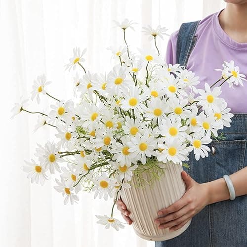 15 Bundles Artificial Flowers White Artificial Daisy Flowers UV Resistant Outdoor Fake Wildflowers with Stems Faux Greenery Shrubs Plants Arrangements for Wedding Decoration Home Garden Decoration thumbnail 4