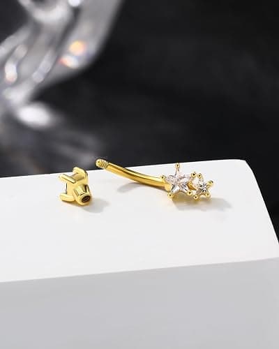 Agrewd Minimalist Star Rook Earrings 16G Eyebrow Jewelry Surgical Steel Rook Piercing Jewelry Belly Button Ring Curved Barbell thumbnail 6