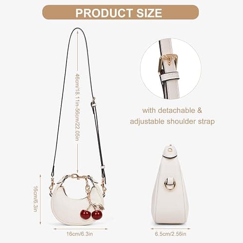 JQWSVE Small Top Handle Bags for Women Mini Purses Cute Ladies Handbags Crescent Mini Crossbody Bags with Cherry thumbnail 6