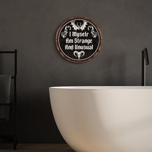 Putuo Decor Gothic Bedroom Decor Wood Witchy Wall Decor - I Myself Am Strange And Unusual Plaque - Antique Academia Wall Art Creepy Bat Wall Art Prints Scary Picture Witch Decoration For Bedroom thumbnail 4