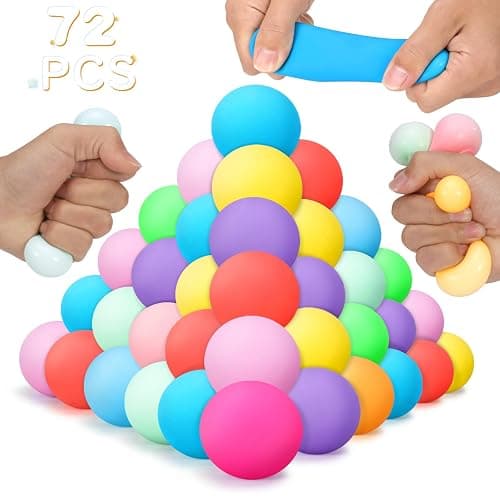 72Pcs Stress Balls Set for Adults and Kids - Squishy Ball Sensory Fidget Toys for Anxiety Relief - Squeeze Ball Party Favors Bulk Pack - Classroom Prize - Birthday Halloween - Image 1