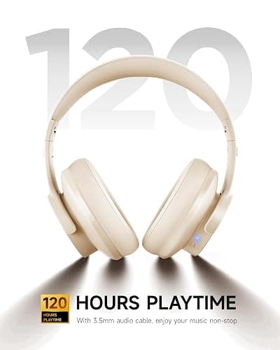Picun B8 Bluetooth Headphones, 120H Playtime Headphone Wireless Bluetooth with 3 EQ Modes, Low Latency, Hands-Free Calls, Over Ear Headphones for Travel Home Office Cellphone PC Khaki White thumbnail 3