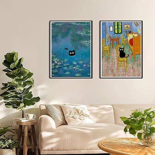 Diamond Painting for Adults and Beginners - 6pcs, 5D Round Diamond Digital Painting Kit, DIY Black Cat Diamond Art Painting, Matisse Van Gogh Living Room Bedroom Decoration (11.8x15.7 inches) - Black cat - 6 pieces thumbnail 6