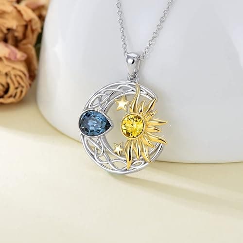 AOBOCO 925 Sterling Silver Moon Sun Star Necklace Celtic Jewelry for Women Girls thumbnail 2