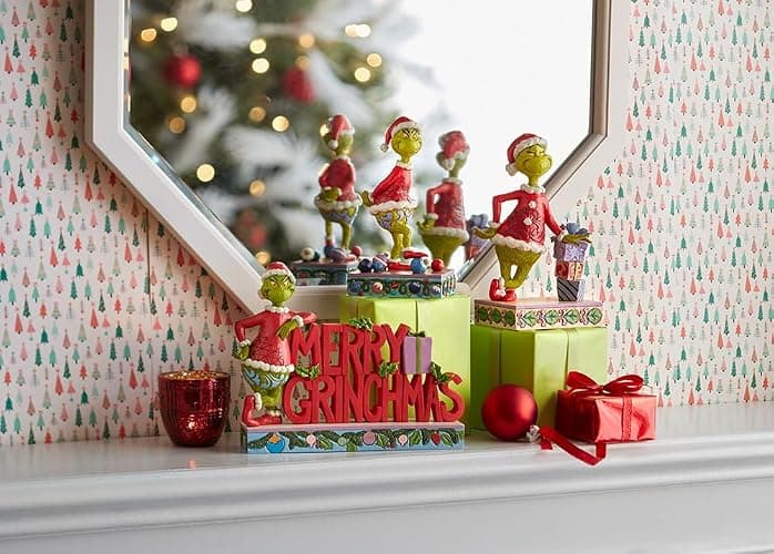 Enesco Dr. Seuss Grinch by Jim Shore Santa Grinch Merry Christmas Word Sign Grinch Figurine, Stone Resin Hand Crafted Collectible Christmas Figurines Home Decor Sculpture Statue, 7.09 Inch, Multicolor thumbnail 8