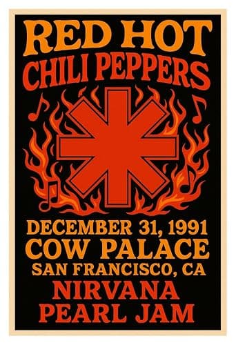 Posters Forever Red Hot Chili Peppers Concert Poster, San Francisco | Cow Palace, with Pearl Jam, December 31, 1991, Rock Music, Home Decor, Wall Art - Image 1