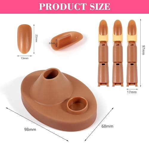 Practice Fingers Hand Acrylic Nails: 3PCS Fake Fingers to Practice Fake Nails - Manicure Acrylic Nail Hands Training Set with Base and 100PCS Brown Nail Tips for Nail Supplies thumbnail 7