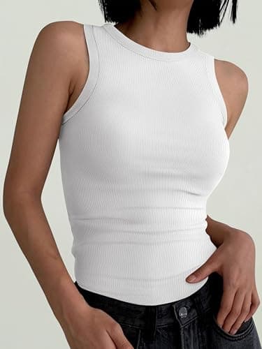 ANRABESS Womens Sleeveless High Neck Tank Tops Fashion Summer Casual Basic Slim Fit Ribbed Racerback Top Shirt Clothes - Image 1