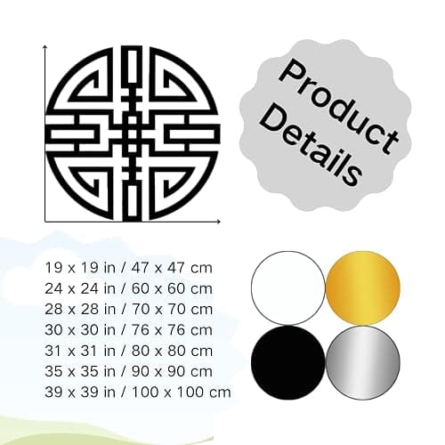 Wealth Attraction Metal Wall Art, Feng Shui Metal Wall Decor, Geometrical Metal Wall Decor, Wealth Attraction Wall Hanging, Chinese Wall Art Decor, Housewarming Gift, Wall Decor for Bedroom (Gold, 28 x 28 in / 70 x 70 cm) thumbnail 4