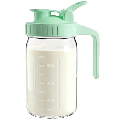 32oz Mason Jar Pitcher, Glass Breast Milk Pitcher with Lid | BPA Free, Airtight, Leak proof, Wide mouth, Pour Spout Lid, Fridge/ Dishwasher safe, Ergonomic handle, Formula container - Image 1