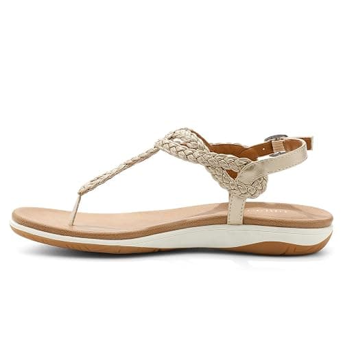 UBFEN Womens Flat Sandals Dress Braided T-Strap Thong Sandals with Arch Support Comfortable for Walking thumbnail 4