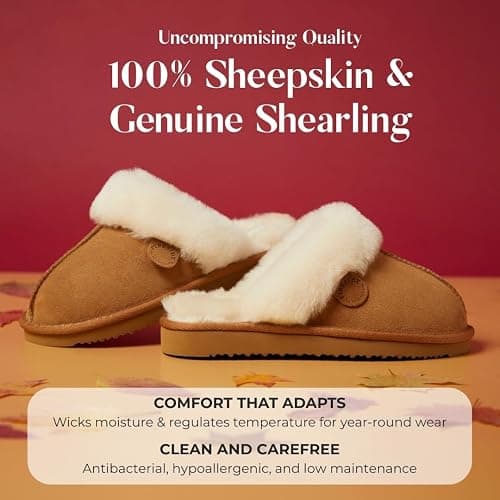 Fireside By Dearfoams Women's Sydney Slippers, Genuine Shearling Suede Scuffs, Memory Foam Slip-in House Shoes thumbnail 4
