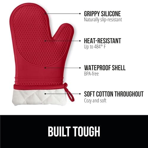 GORILLA GRIP Heat Resistant Silicone Oven Mitts Set, Soft Quilted Lining, Extra Long, Waterproof Flexible Gloves for Cooking and BBQ, Kitchen Mitt Potholders, Easy Clean, Set of 2, Red thumbnail 3