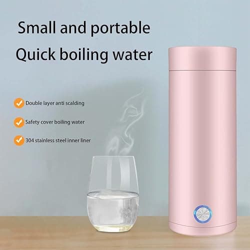 ⭐️Travel Electric Kettle, 14oz Portable Electric Kettle Stainless Steel Leakproof Fast Boiling Water with Auto Shut-Off and Boil Dry Protection for Office, Outdoor Use, Pink thumbnail 5