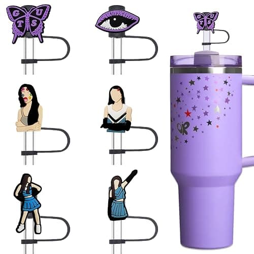 Amreich Olivia Singer Straw Toppers 10mm Silicone Straw Cover Caps | 6PCs Olivia Merch 0.4in Straws Accessories Compatible with Stanley 2.0 30 40 Oz Tumblers Gifts for Fans Women Girls - Image 1