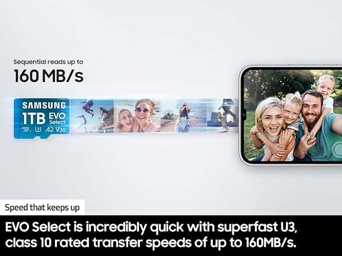 Samsung EVO Select microSD Memory Card + Adapter, 1TB microSDXC, Up-to 160 MB/s, 4K UHD, UHS-I, C10, U3, V30, A2, for Mobile Phone, Smartphones, Nintendo-Switch, and Tablets (MB-ME1T0SA/AM) thumbnail 4